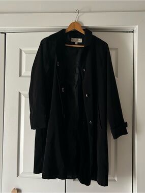 Jones New York Black Coat Velvet Trim Detail Classic Minimalist Vintage Y2K 90s